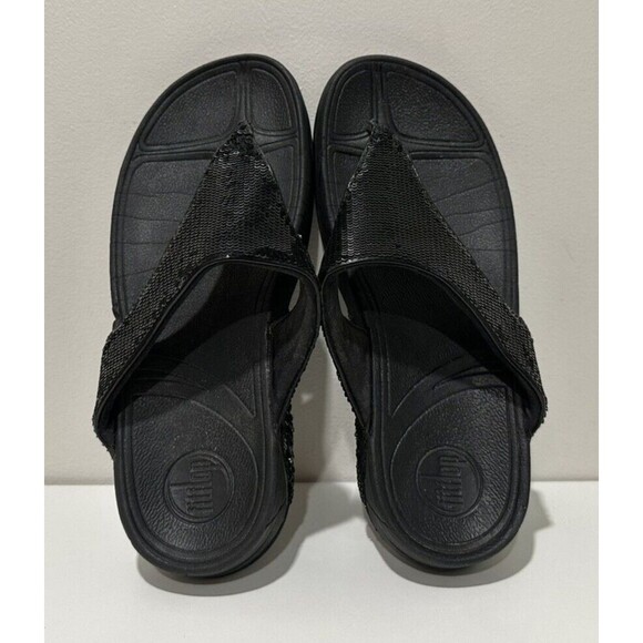 FitFlop women size US 8 UK 6 EU 39 black sequences slip-on thong flip flops - Picture 9 of 13